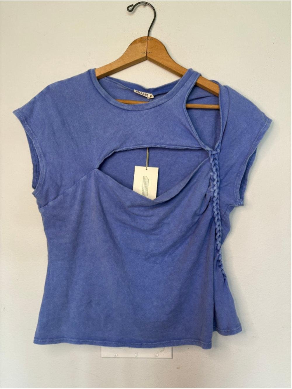Noam Slash Cutout Braided Tee Iceberg Mineral Wash Blue Sz